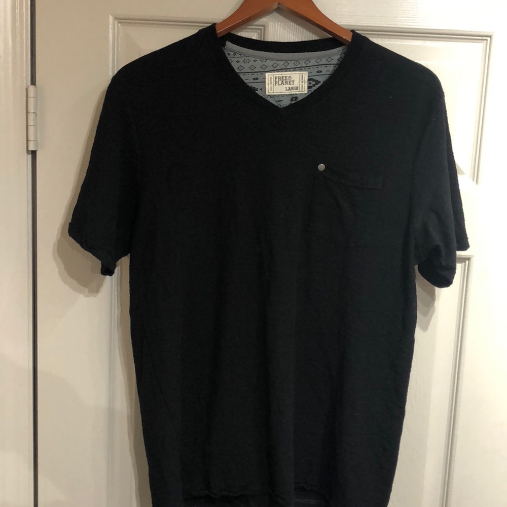 Men’s Free Planet Black & Blue Aztec V Neck Pocket